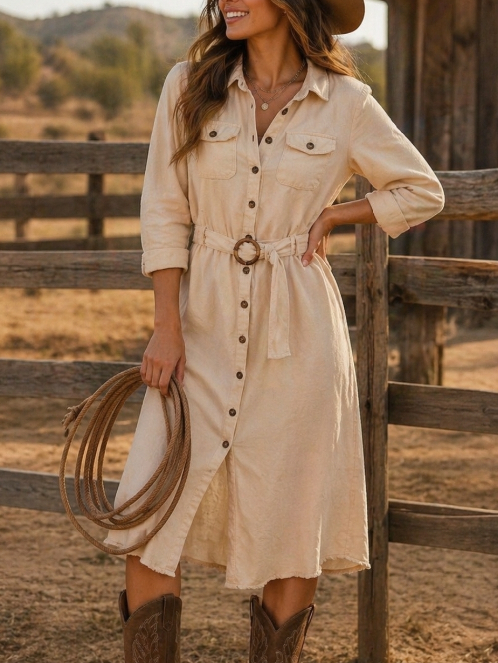 Beige shirt dress by Velvet by Graham Spencer Los Angeles. Size M Belted Button